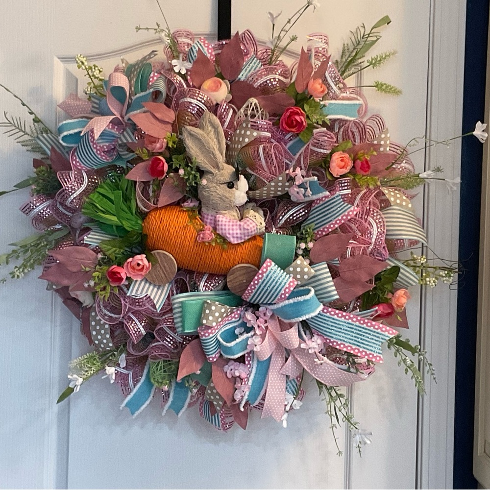 Easter Bunny Wreath with Pink and Blue Accents